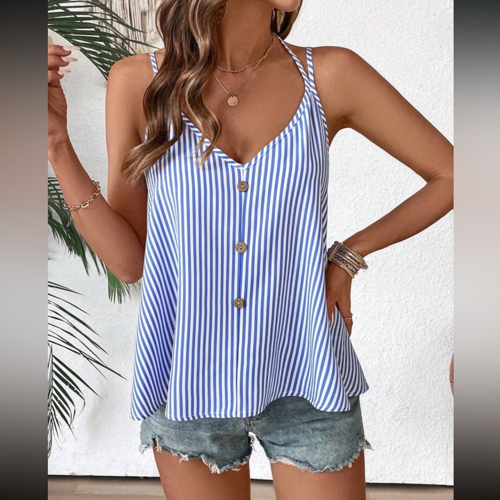 Striped Blue and White Women's Halter Top